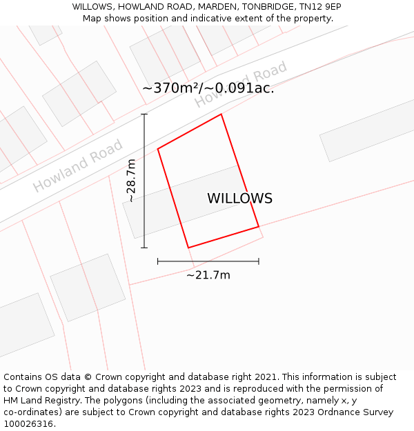 WILLOWS, HOWLAND ROAD, MARDEN, TONBRIDGE, TN12 9EP: Plot and title map