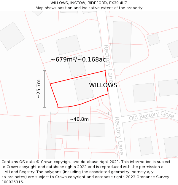 WILLOWS, INSTOW, BIDEFORD, EX39 4LZ: Plot and title map