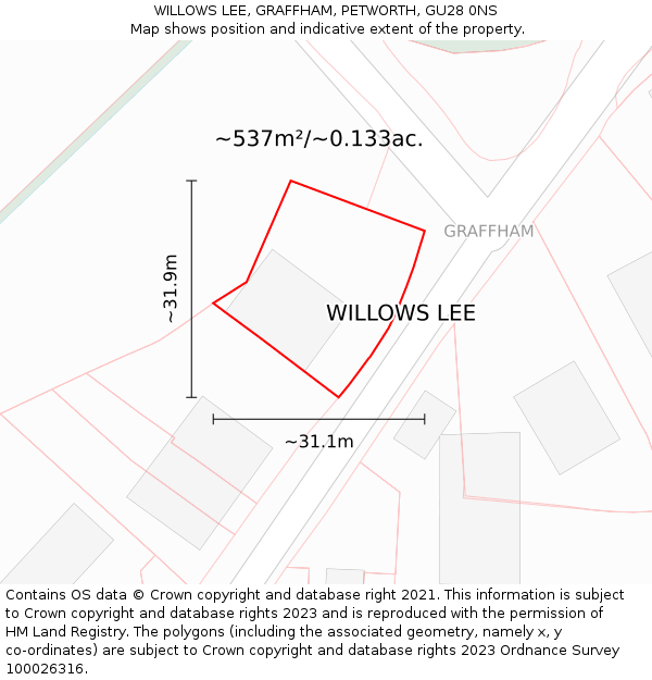 WILLOWS LEE, GRAFFHAM, PETWORTH, GU28 0NS: Plot and title map