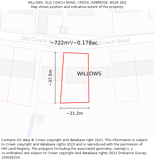 WILLOWS, OLD COACH ROAD, CROSS, AXBRIDGE, BS26 2EQ: Plot and title map