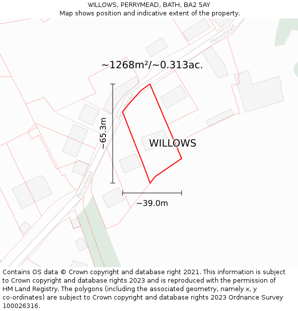 WILLOWS, PERRYMEAD, BATH, BA2 5AY: Plot and title map