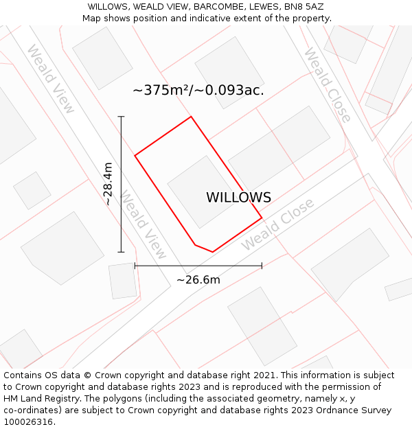 WILLOWS, WEALD VIEW, BARCOMBE, LEWES, BN8 5AZ: Plot and title map