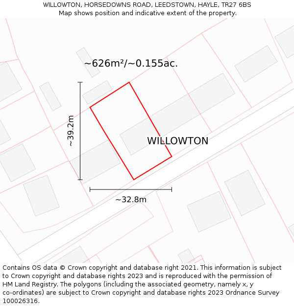 WILLOWTON, HORSEDOWNS ROAD, LEEDSTOWN, HAYLE, TR27 6BS: Plot and title map