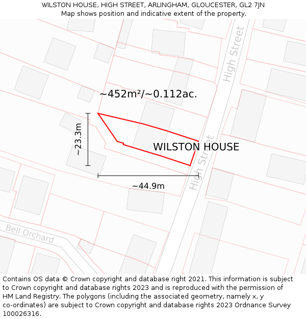 WILSTON HOUSE, HIGH STREET, ARLINGHAM, GLOUCESTER, GL2 7JN: Plot and title map