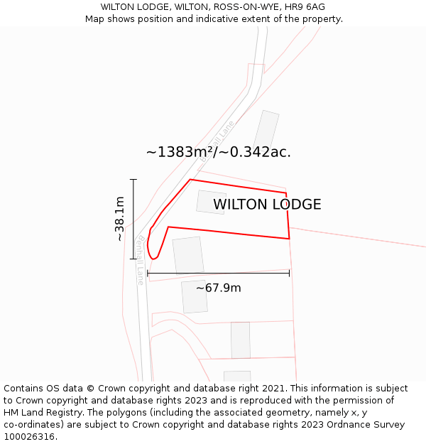 WILTON LODGE, WILTON, ROSS-ON-WYE, HR9 6AG: Plot and title map