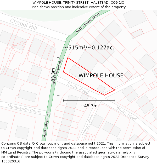 WIMPOLE HOUSE, TRINITY STREET, HALSTEAD, CO9 1JQ: Plot and title map