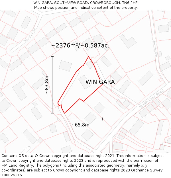 WIN GARA, SOUTHVIEW ROAD, CROWBOROUGH, TN6 1HF: Plot and title map