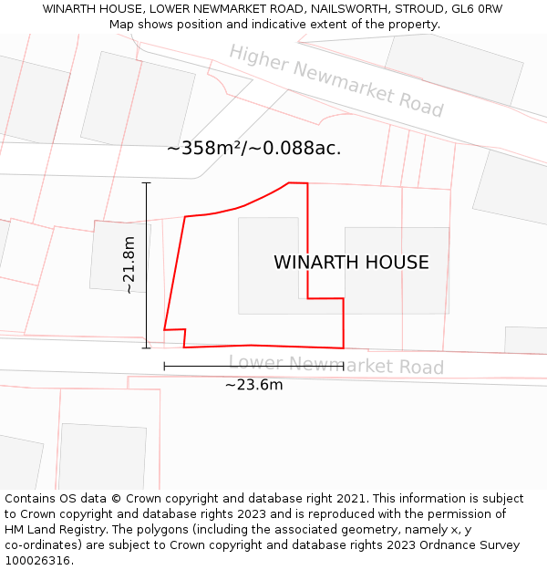 WINARTH HOUSE, LOWER NEWMARKET ROAD, NAILSWORTH, STROUD, GL6 0RW: Plot and title map
