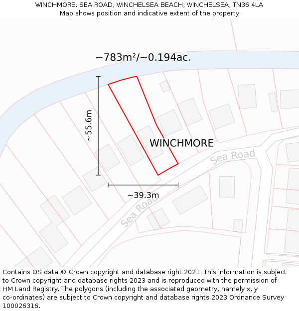 WINCHMORE, SEA ROAD, WINCHELSEA BEACH, WINCHELSEA, TN36 4LA: Plot and title map