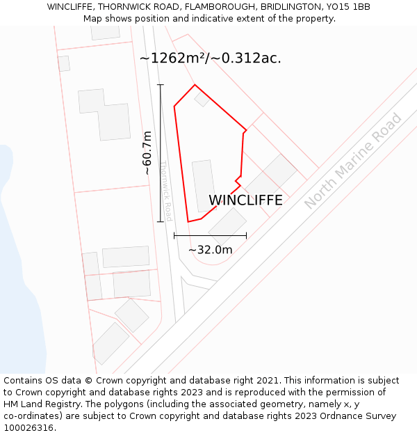 WINCLIFFE, THORNWICK ROAD, FLAMBOROUGH, BRIDLINGTON, YO15 1BB: Plot and title map