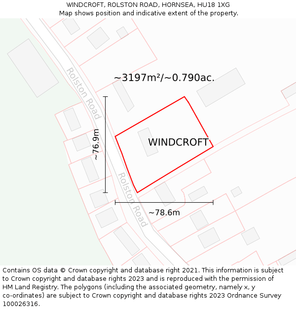 WINDCROFT, ROLSTON ROAD, HORNSEA, HU18 1XG: Plot and title map