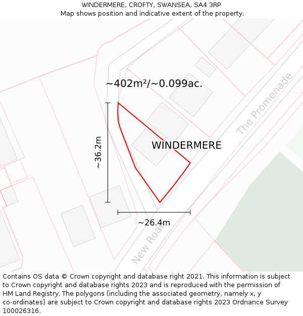 WINDERMERE, CROFTY, SWANSEA, SA4 3RP: Plot and title map