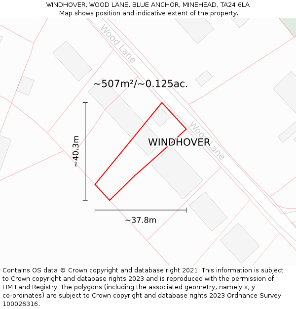 WINDHOVER, WOOD LANE, BLUE ANCHOR, MINEHEAD, TA24 6LA: Plot and title map