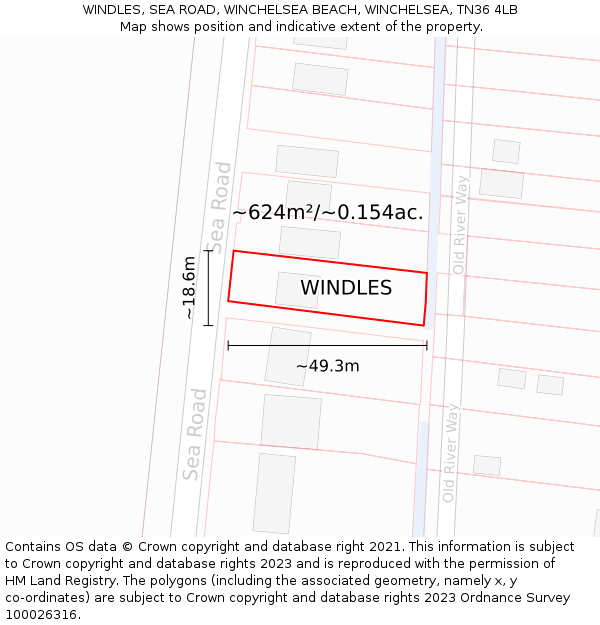 WINDLES, SEA ROAD, WINCHELSEA BEACH, WINCHELSEA, TN36 4LB: Plot and title map