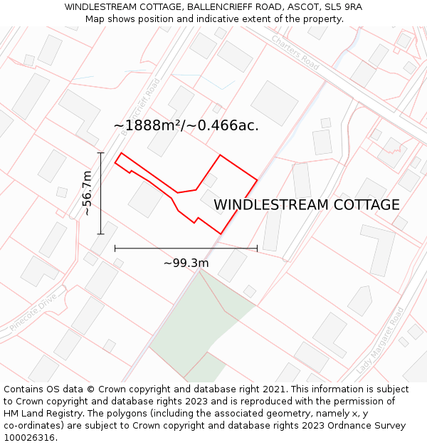 WINDLESTREAM COTTAGE, BALLENCRIEFF ROAD, ASCOT, SL5 9RA: Plot and title map