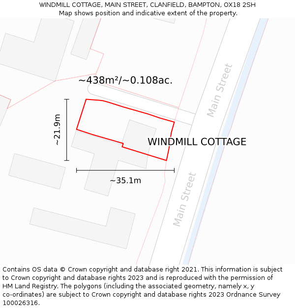 WINDMILL COTTAGE, MAIN STREET, CLANFIELD, BAMPTON, OX18 2SH: Plot and title map