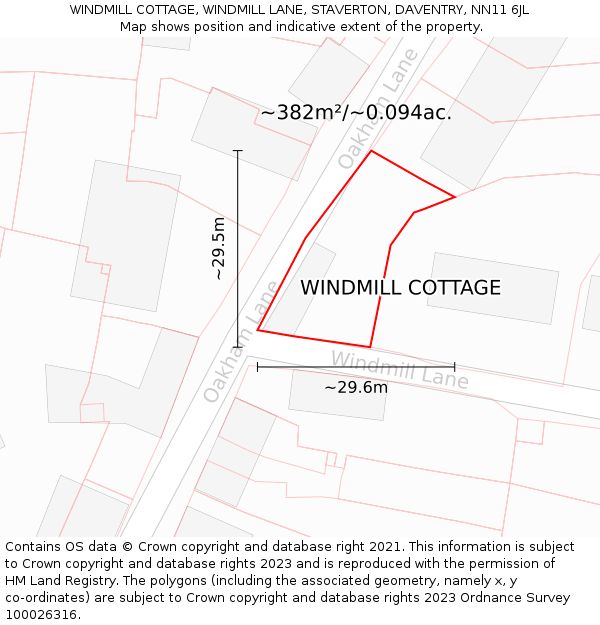 WINDMILL COTTAGE, WINDMILL LANE, STAVERTON, DAVENTRY, NN11 6JL: Plot and title map