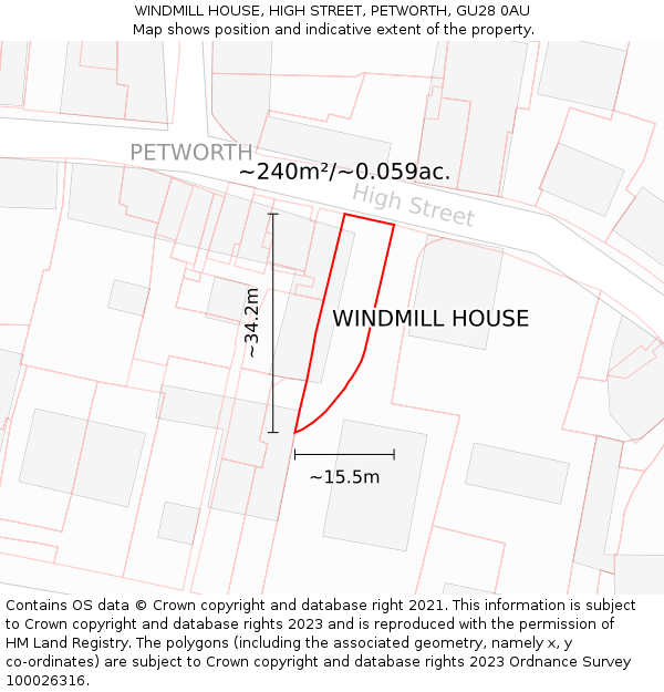 WINDMILL HOUSE, HIGH STREET, PETWORTH, GU28 0AU: Plot and title map