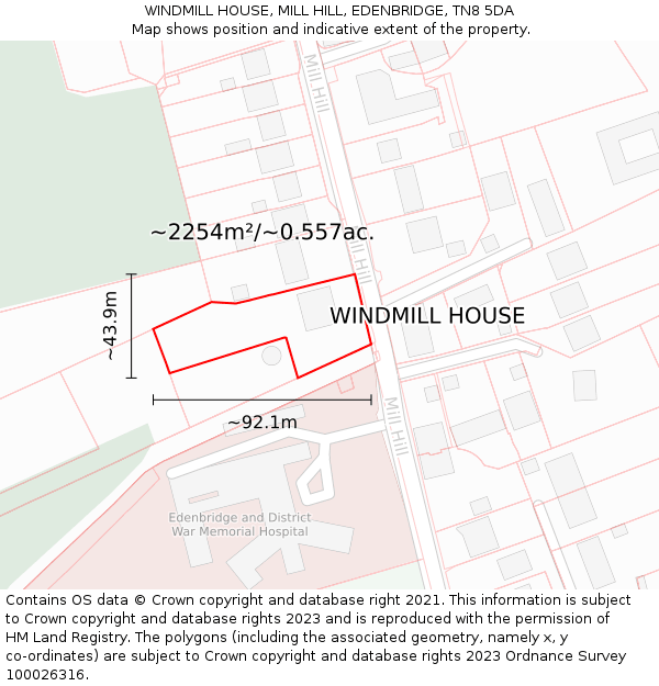 WINDMILL HOUSE, MILL HILL, EDENBRIDGE, TN8 5DA: Plot and title map