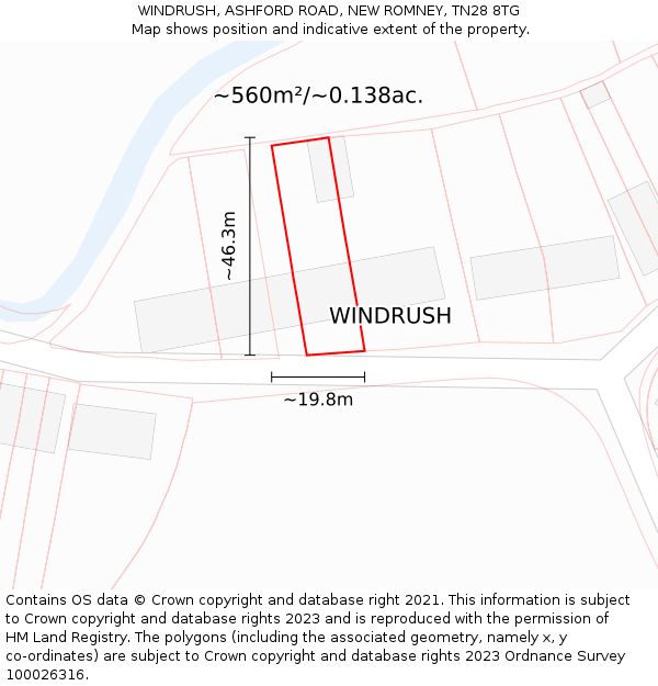 WINDRUSH, ASHFORD ROAD, NEW ROMNEY, TN28 8TG: Plot and title map