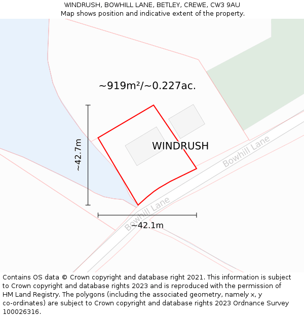 WINDRUSH, BOWHILL LANE, BETLEY, CREWE, CW3 9AU: Plot and title map