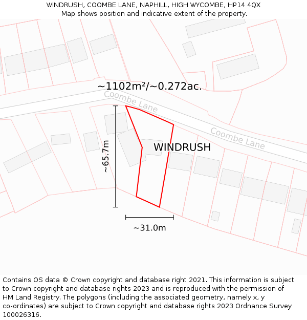 WINDRUSH, COOMBE LANE, NAPHILL, HIGH WYCOMBE, HP14 4QX: Plot and title map