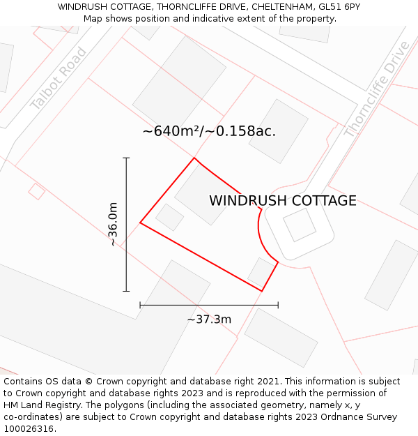 WINDRUSH COTTAGE, THORNCLIFFE DRIVE, CHELTENHAM, GL51 6PY: Plot and title map