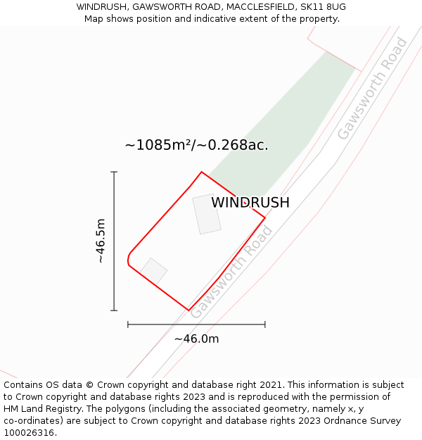 WINDRUSH, GAWSWORTH ROAD, MACCLESFIELD, SK11 8UG: Plot and title map