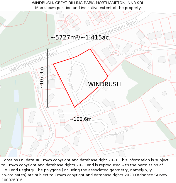 WINDRUSH, GREAT BILLING PARK, NORTHAMPTON, NN3 9BL: Plot and title map