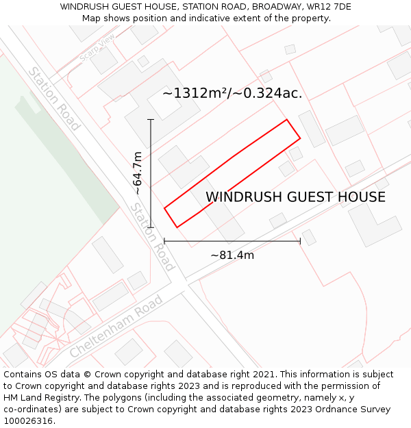 WINDRUSH GUEST HOUSE, STATION ROAD, BROADWAY, WR12 7DE: Plot and title map