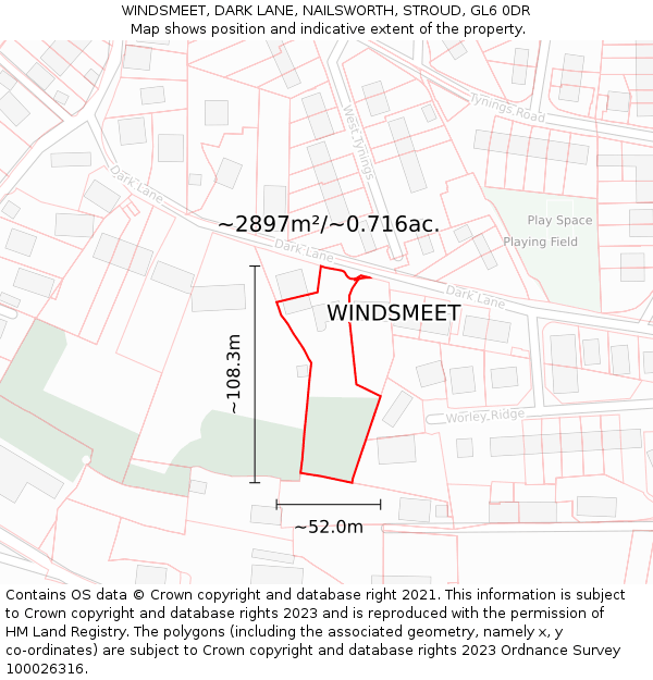WINDSMEET, DARK LANE, NAILSWORTH, STROUD, GL6 0DR: Plot and title map