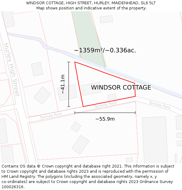 WINDSOR COTTAGE, HIGH STREET, HURLEY, MAIDENHEAD, SL6 5LT: Plot and title map