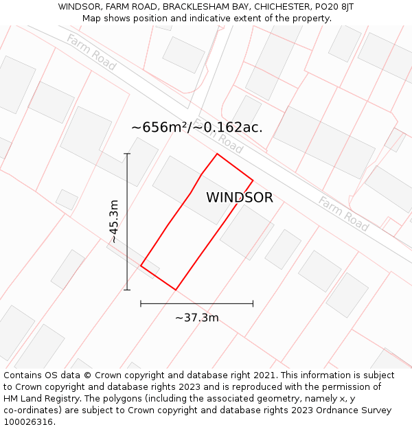 WINDSOR, FARM ROAD, BRACKLESHAM BAY, CHICHESTER, PO20 8JT: Plot and title map