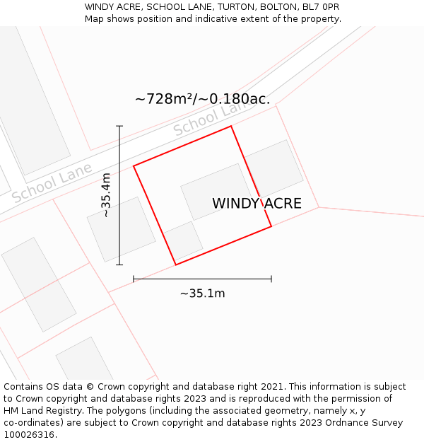 WINDY ACRE, SCHOOL LANE, TURTON, BOLTON, BL7 0PR: Plot and title map