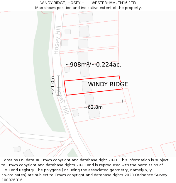 WINDY RIDGE, HOSEY HILL, WESTERHAM, TN16 1TB: Plot and title map