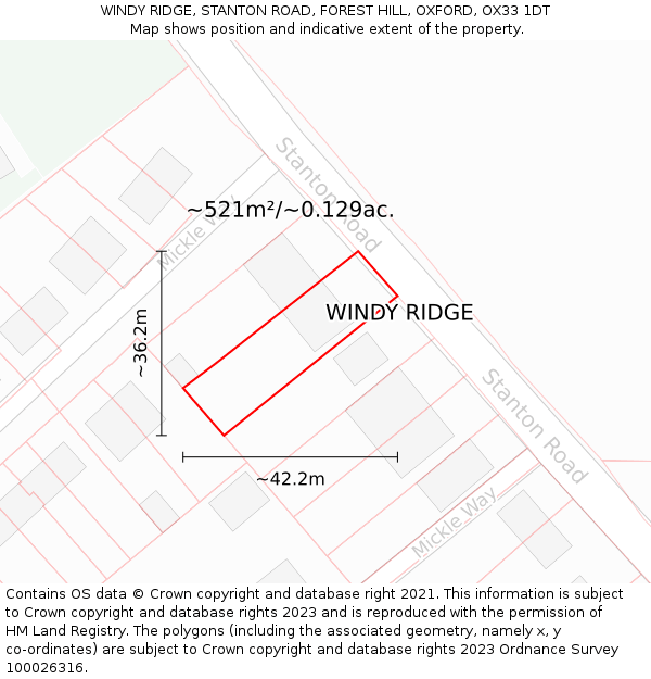 WINDY RIDGE, STANTON ROAD, FOREST HILL, OXFORD, OX33 1DT: Plot and title map