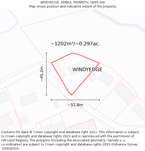 WINDYEDGE, AMBLE, MORPETH, NE65 0HJ: Plot and title map