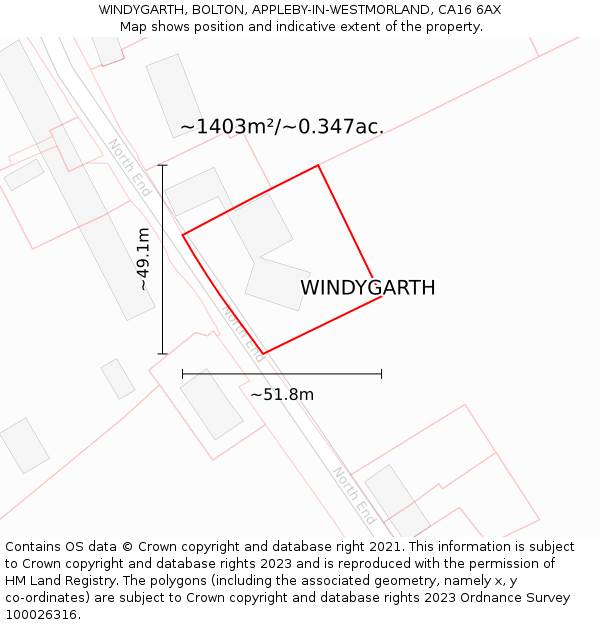 WINDYGARTH, BOLTON, APPLEBY-IN-WESTMORLAND, CA16 6AX: Plot and title map