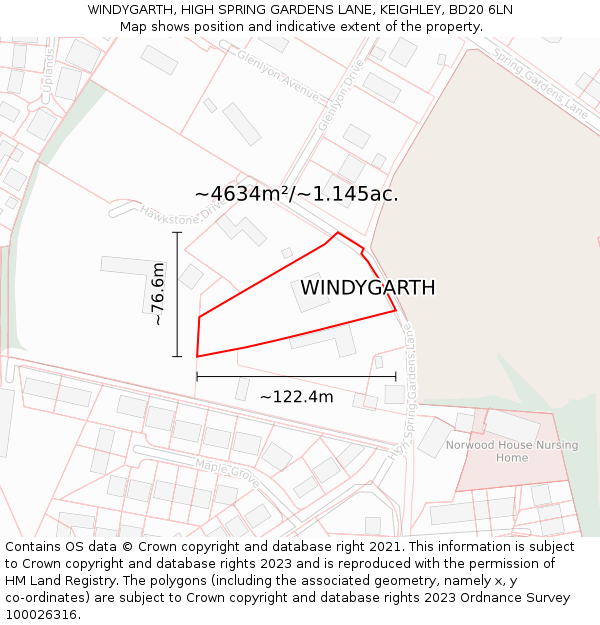 WINDYGARTH, HIGH SPRING GARDENS LANE, KEIGHLEY, BD20 6LN: Plot and title map