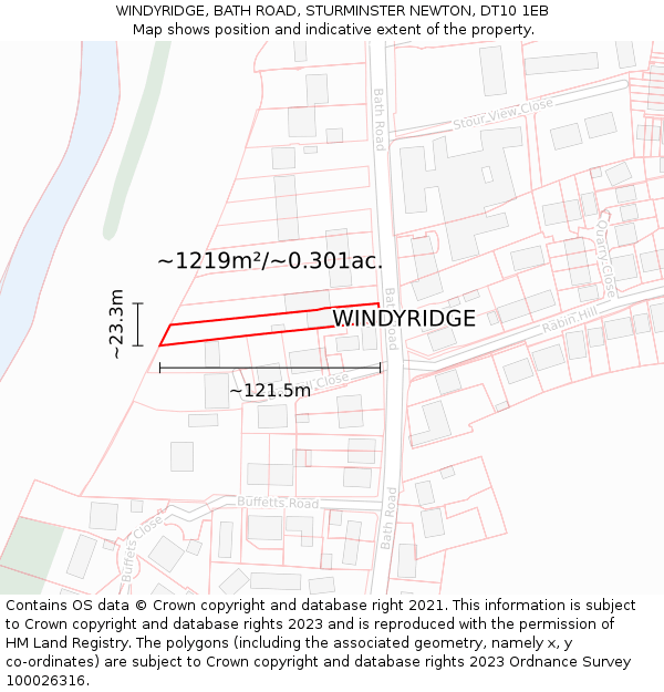 WINDYRIDGE, BATH ROAD, STURMINSTER NEWTON, DT10 1EB: Plot and title map