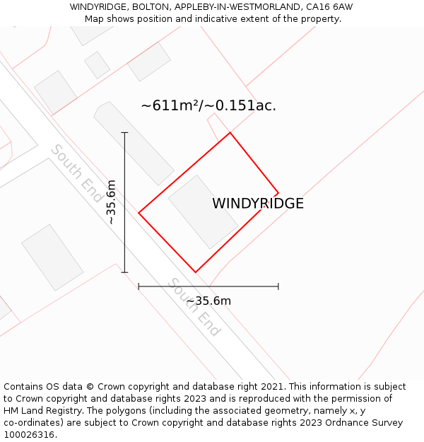 WINDYRIDGE, BOLTON, APPLEBY-IN-WESTMORLAND, CA16 6AW: Plot and title map