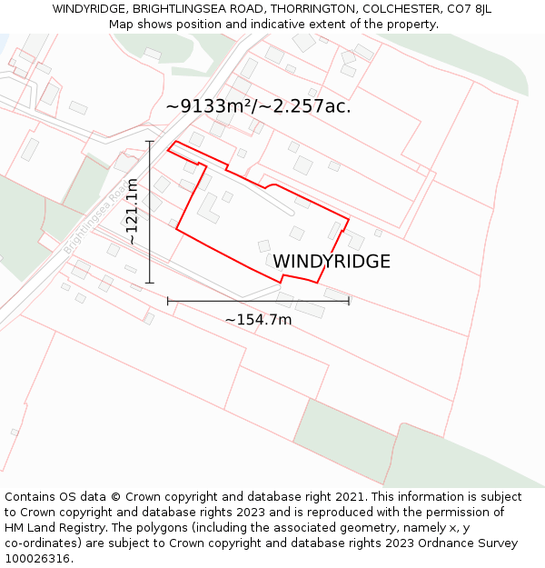 WINDYRIDGE, BRIGHTLINGSEA ROAD, THORRINGTON, COLCHESTER, CO7 8JL: Plot and title map