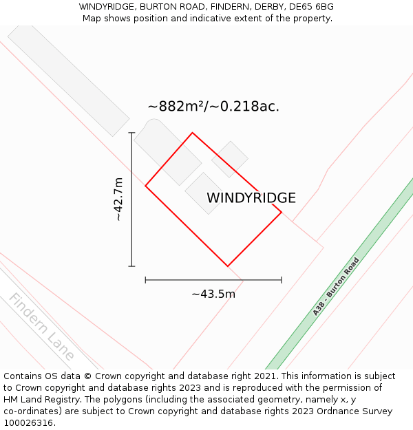 WINDYRIDGE, BURTON ROAD, FINDERN, DERBY, DE65 6BG: Plot and title map