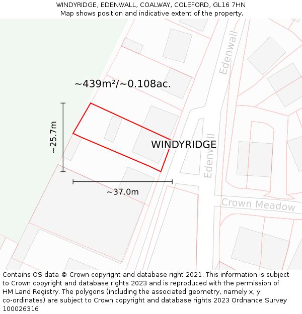 WINDYRIDGE, EDENWALL, COALWAY, COLEFORD, GL16 7HN: Plot and title map