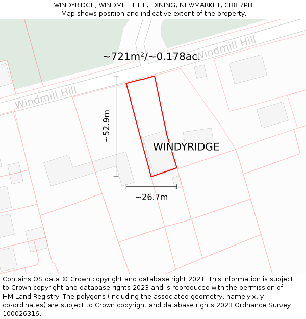 WINDYRIDGE, WINDMILL HILL, EXNING, NEWMARKET, CB8 7PB: Plot and title map