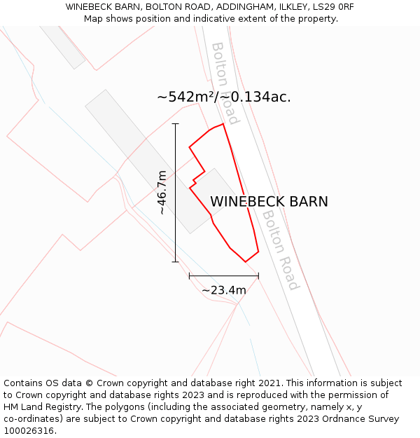 WINEBECK BARN, BOLTON ROAD, ADDINGHAM, ILKLEY, LS29 0RF: Plot and title map