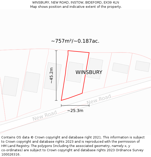 WINSBURY, NEW ROAD, INSTOW, BIDEFORD, EX39 4LN: Plot and title map