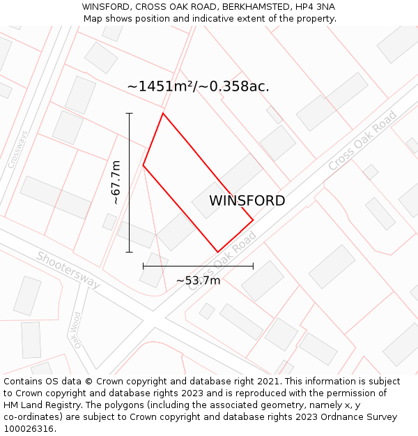 WINSFORD, CROSS OAK ROAD, BERKHAMSTED, HP4 3NA: Plot and title map