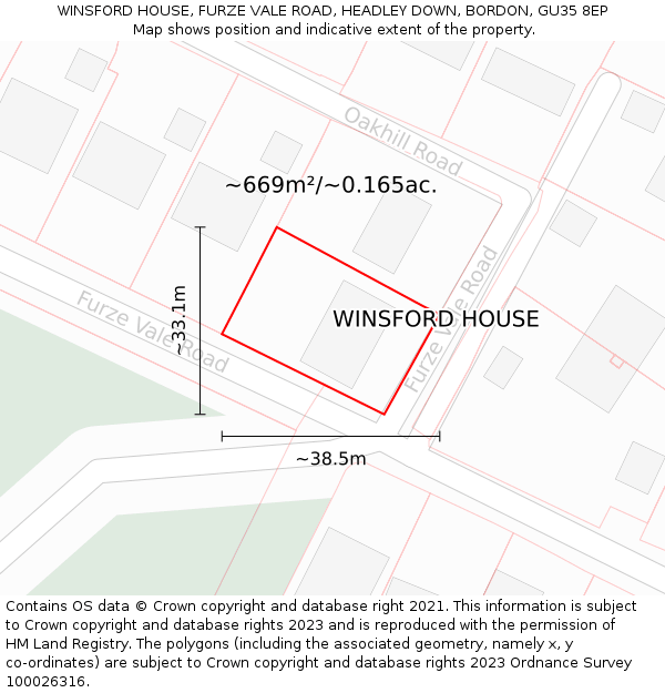 WINSFORD HOUSE, FURZE VALE ROAD, HEADLEY DOWN, BORDON, GU35 8EP: Plot and title map