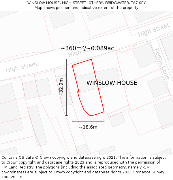 WINSLOW HOUSE, HIGH STREET, OTHERY, BRIDGWATER, TA7 0PY: Plot and title map